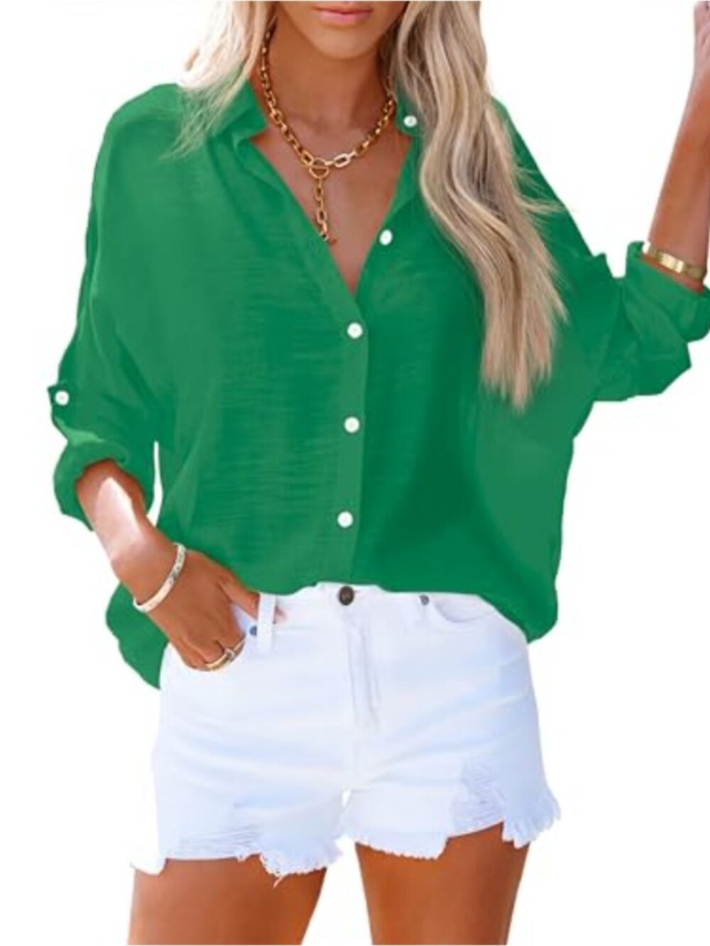 Womens Button Down V Neck Collared Shirt Loose Tunic Top Beach Cover Up